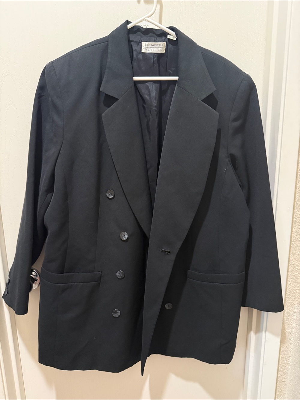 Liz Claiborne Black Double-Breasted Pea Coat Blazer